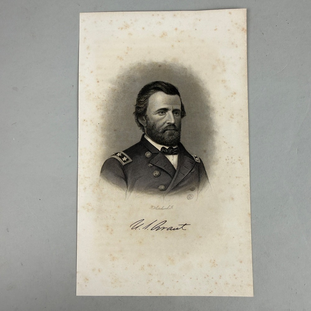 Antique Ulysses S Grant Steel Engraving Portrait Civil War General 19th C